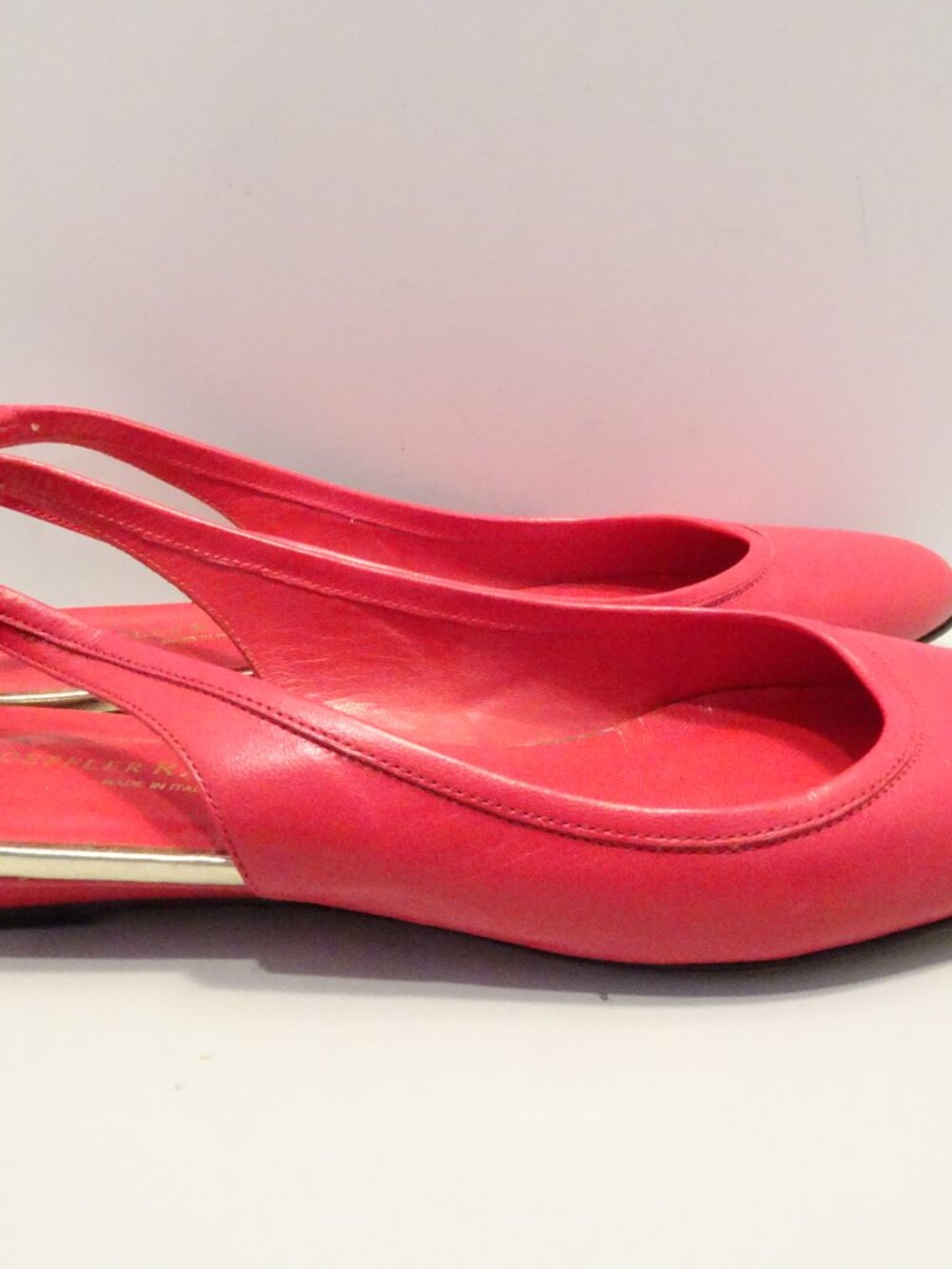 LOEFFLER RANDALL Red Leather Slingback Flats Bow Detail Pointed Toe Size 6 - Picture 2 of 5